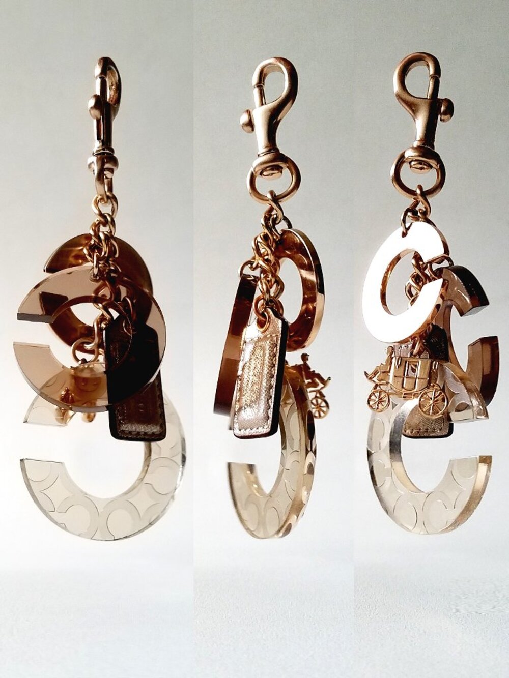 Coach Logo Carriage C Signature Rose Gold Tone Hang Tag Bag Charm